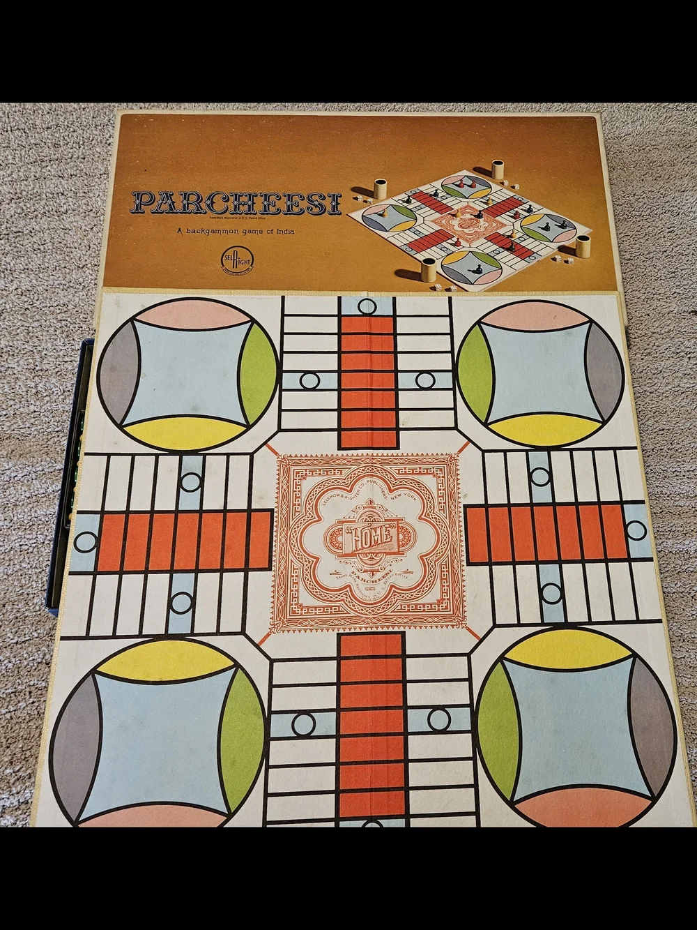 Vtg (1959-64) Gold Seal Edition of Parcheei Game. Published by Selchow & Righter